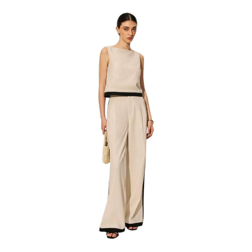 Commense Cream and Black Wide Leg Pant Set